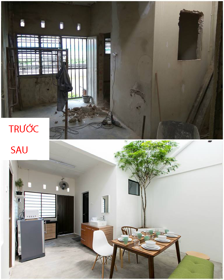 Không gian phòng ăn được cải tạo lại ngay lối cửa bếp ra vào khá tiện lợi