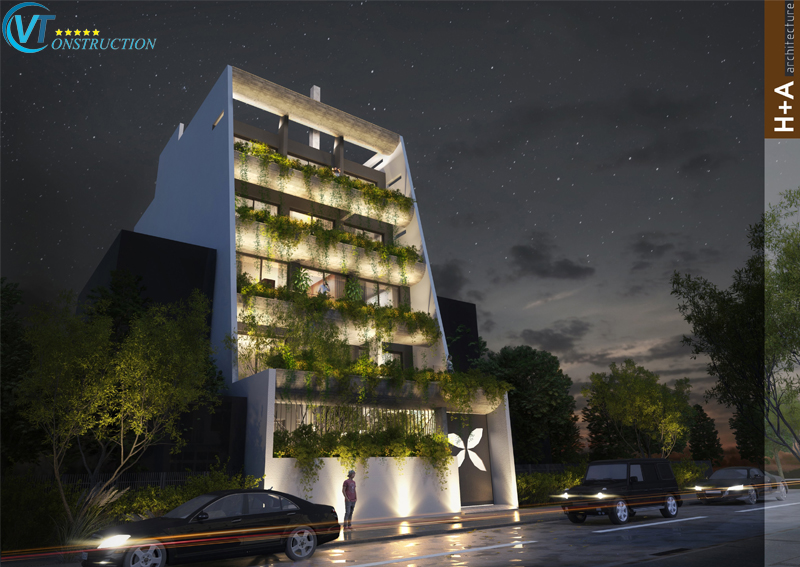 Căn hộ biệt thự nhà phố được thiết kế với phối cảnh trong đêm lộng lẫy