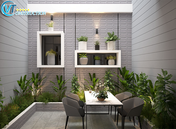 Không gian của khu ăn uống được bố trí nhiều cây xanh