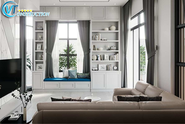 Phòng khách hiện đại với điểm nhấn là tông màu trắng nhẹ nhàng