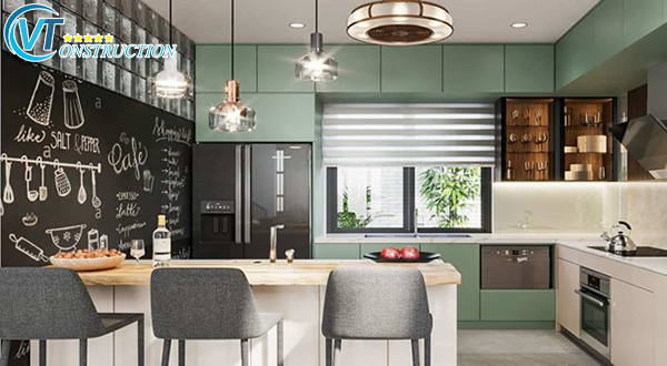 Tủ bếp chữ L giúp nhà bếp trở nên sinh động hơn