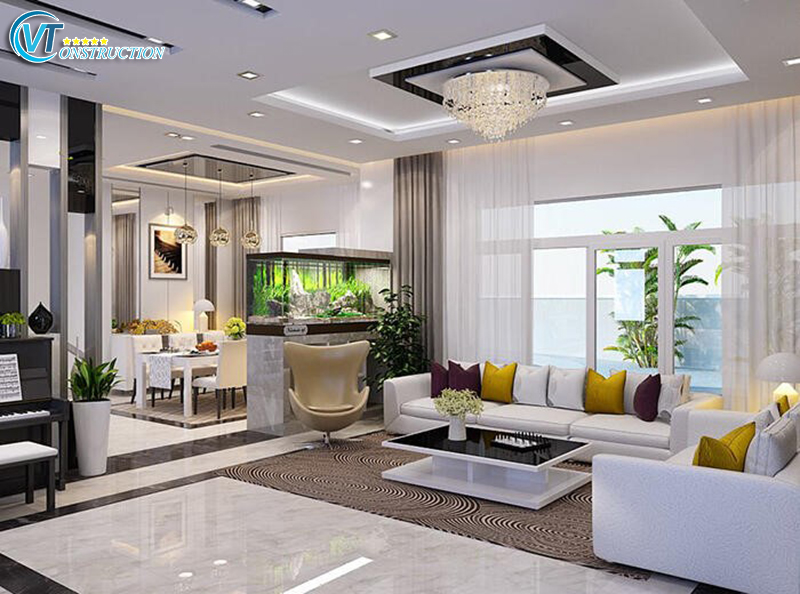 Nội thất trong phòng khách được sắp xếp vô cùng hài hòa và thông minh