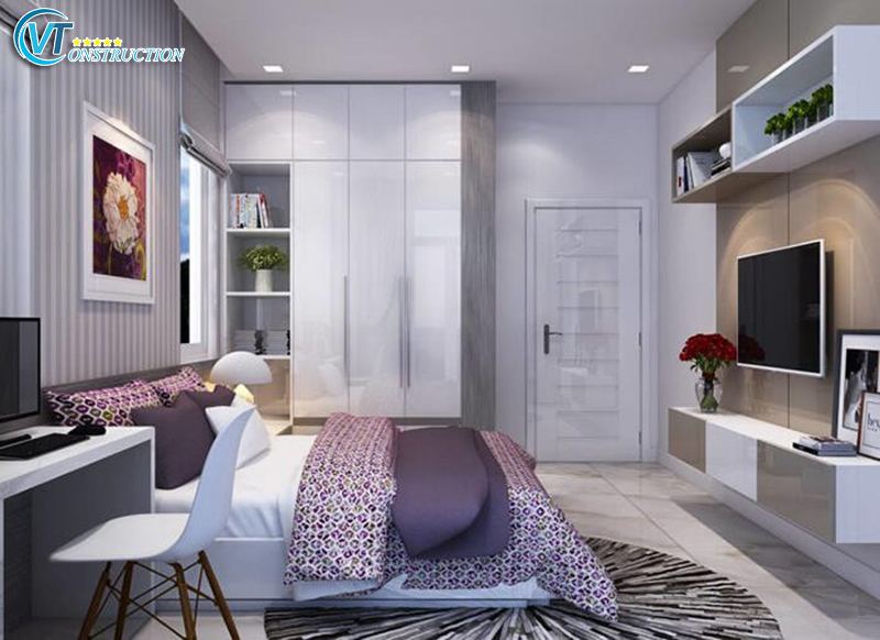 Phòng ngủ ông bà với gam màu tím nhẹ nhàng