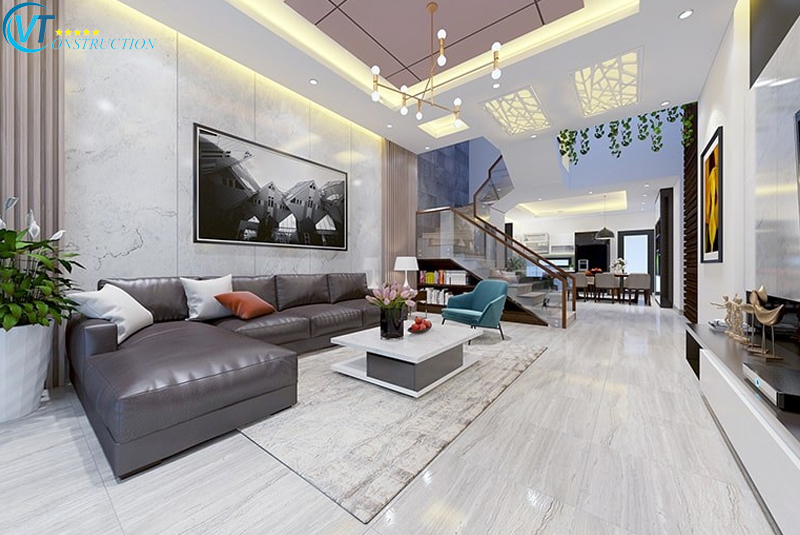 Phòng khách sẽ sử dụng tông màu trắng nhìn rất sang trọng.