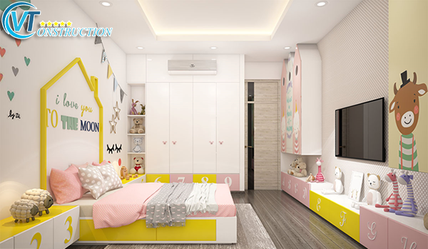 Phòng ngủ với không gian đầy ắp màu hồng cho bé gái